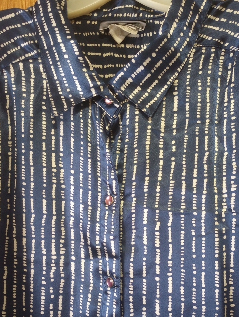 MG Navy Blue & White Polyester Vtg Blouse w/ Classic Collar, Plus Size 48, 2X?